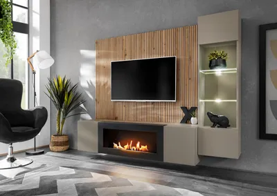 Produktbild von Wohnwand Anbauwand XARI L-K SGAS mit Led B. und Push - Click und Bio-Ethanol Kamin