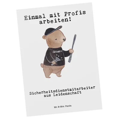 Produktbild von Mr. & Mrs. Panda Postkarte Sicherheitsdienstmitarbeiter Leidenschaft - Weiß - Geschenk, bildkarte, Grußkarte, Ansichtskarte, Ansichtskarten, Postkarten