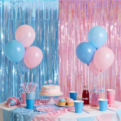 Produktbild von Lametta Vorhang holografisch blau-rosa, 1 x 2,5 m, Metallic Folie, Partydeko