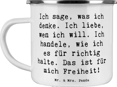 Produktbild von Mr. & Mrs. Panda Teetasse Spruch Freiheit Leben - Weiß - Geschenk, Emaille Tasse, Teebecher, Pott, Mut, Haferl, Gedankenfreiheit, Individualität, Liebe, Campingtasse