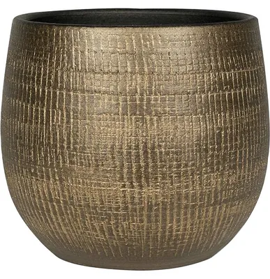 Productafbeelding van Bloempot/plantenpot met een elegant, modern design, gemaakt van metaal in goudkleur, met een diameter van 26 cm en een hoogte van 25,5 cm
