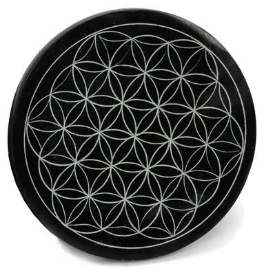 Kerzenhalter Speckstein Blume des Lebens 10 cm schwarz