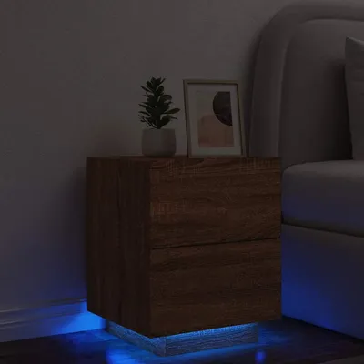 Obrázek produktu pro vidaXL Noční stolek s LED světly Hnědý materiál na bázi dřeva ve vzhledu dubu