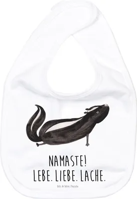 Produktbild von Mr. & Mrs. Panda Schlabberlatz Stinktier Yoga - Weiß - Geschenk, Kinderlätzchen, Liebe, Lebe, Sabberlätzchen, Lätzchen Für Babys, Babylätzchen, Sabber, Raubtier, Namaste
