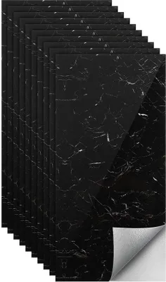 Image de Panneaux muraux autocollants en PVC effet marbre pour une décoration murale élégante - Lot de 10 pièces - noir