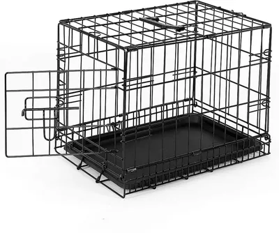 Produktbild von lionto Tiertransportbox für Hunde und Katzen, vielseitiger Transportkäfig mit hygienischer Kunststoffwanne, 45x31x36 cm, Hundebox aus Metall mit stabilen Sicherheitsverschlüssen & Trennwand, schwarz