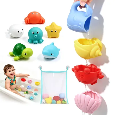 Productafbeelding van Badspeelgoed - 11 stuks - Siliconen - Zeemotieven - Baby