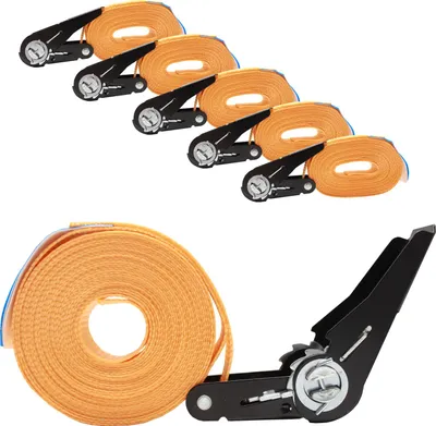 Produktbild von 5x Spanngurt mit Ratsche 6m einteilig 800kg 0,8t orange