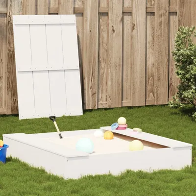 Produktbild von Design Sandkasten mit Deckel Weiß 111x111x19,5 cm Massivholz Kiefer, Sandkästen 2024 Neu