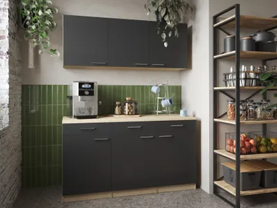 Produktbild von Küchenschrank Hängeschrank 150 cm Eiche Sägerau Schwarz Merle Respekta
