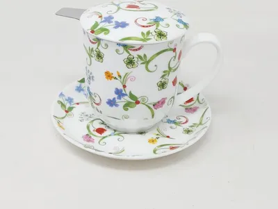Produktbild von florale Teetasse mit Teesieb und Deckel FLEURETTE 0,38L Porzellan TeaLogic