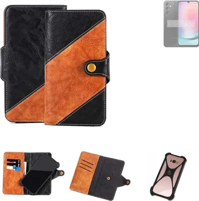 Produktbild von K-S-Trade Handyhülle Schutzhülle Bookstyle Case Wallet-Case kompatibel mit Samsung Galaxy A24 5G Handy Cover Bumper Klapphülle schwarz hellbraun 1x