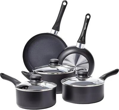 Imagen del producto de Juego de utensilios de cocina antiadherentes Silecomplaza, que incluye ollas y sartenes con tapas, base en espiral, mangos de tacto suave, apto para cocinas a gas, eléctricas y de vitrocerámica, color