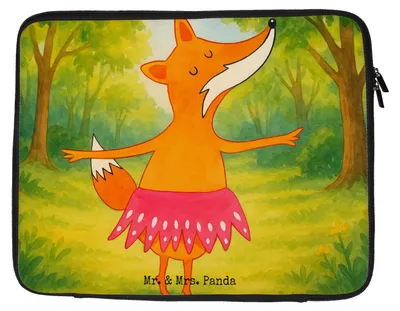 Produktbild von Mr. & Mrs. Panda Laptop Tasche Fuchs Ballerina Design 27 x 36 cm - Weiß - Geschenk, Sleeve, Hülle, Laptophülle, Geburtstag, Ballett, Einladung, Laptoptasche