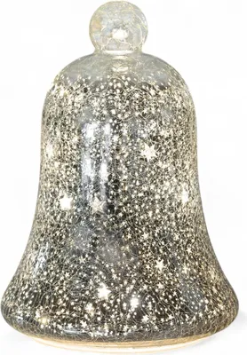 A decorative glass bell with a star pattern, likely for Christmas.