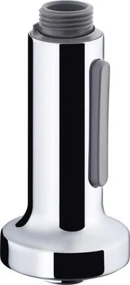 A close-up studio shot of a shower head attachment.