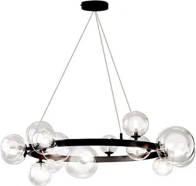 A modern chandelier with multiple glass globes.