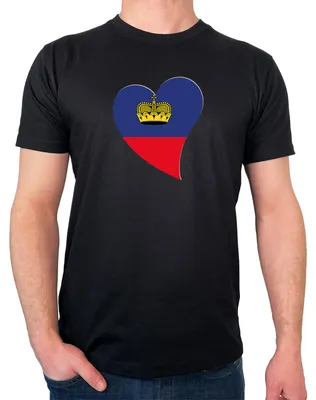 Produktbild von Huuraa Herren T-Shirt Liechtenstein Flagge Herz M Black Bio Baumwolle Fairtrade Herrenshirt Geschenkidee