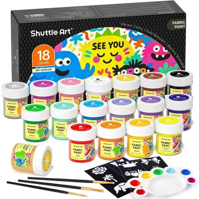Obrázok produktu pre Sada textilných farieb, 18 farieb, 20 ml, vhodné do práčky, vrátane zlatých a strieborných farieb, štetca a vzorkovníka