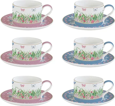 Produktbild von 6er Set Tassen mit Untertasse SPRING PARADE Schmetterlinge 240ml Easy Life