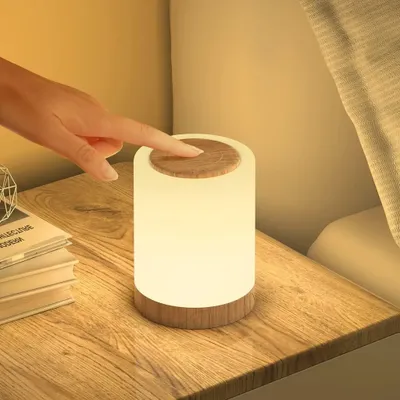 Produktbild von LED Nachttischlampe, Nachttischlampe Touch Dimmbar mit 7 Farbwechsel 3 Modi USB Aufladbar, Camping tischlampe Baby-Timer-Tischlampe