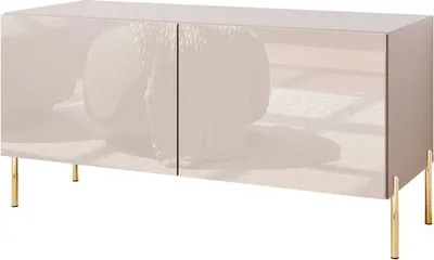 Produktbild von TV-Schrank COLGANTE 100 Kaschmir Hochglanz auf geraden goldenen Beinen