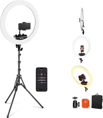 Productafbeelding van NEEWER Professionele ringlamp met statief en telefoonhouder, 18 inch, 45W