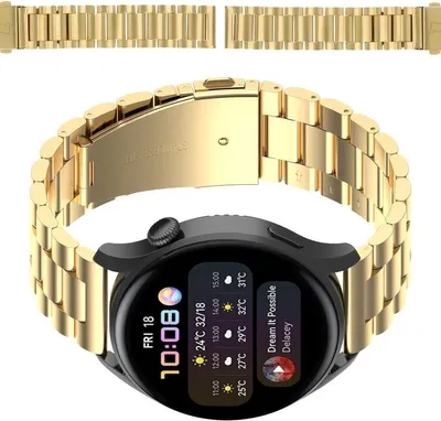 Produktbild von Edelstahl Armband für Smartwatch, Bizon Strap Watch Aura, QuickRelease 18 mm, Gold