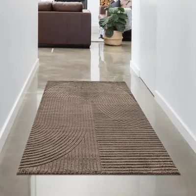 Produktbild von Moderner Teppich mit Bogenmuster Pflegeleicht und Strapazierfähig in Braun Größe - 80 x 150 cm
