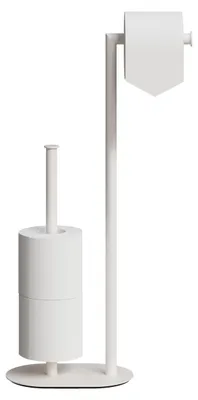 Image de Porte-papier toilette sur pied, blanc mat, en acier inoxydable.