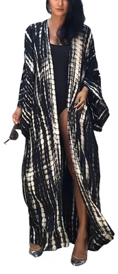 Imagen del producto de Vestido tipo kimono maxi, estilo bohemio, ideal para la playa, con estampado floral