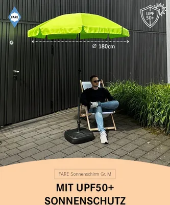 Produktbild von FARE Sonnenschirm M Höhenverstellbar Knickvorrichtung Lichtschutzfaktor UPF 50+ ⌀180cm, Farbe:Grasgrün