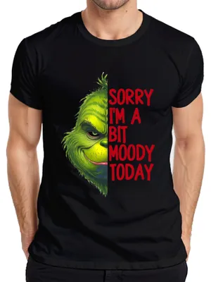 Immagine prodotto di Scusate, sono un po' lunatico oggi, regalo di Natale Grinch, divertente maglietta da uomo, nera, XL