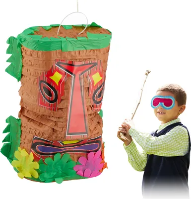 Immagine prodotto di Relaxdays Pinata Tiki, grande pinata di compleanno da riempire, pinata hawaiana da colpire, pinata indiana da appendere, colorata