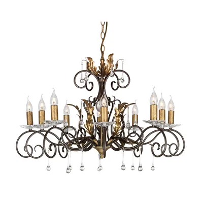 Image de Lustre Amarilli brun et doré, 10 x E14 x 60 W, métal, dimensions : 196 x 90 x 90 cm, IP20, Elstead