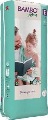 A package of Bambo Nature diapers featuring a father and child reading a book.