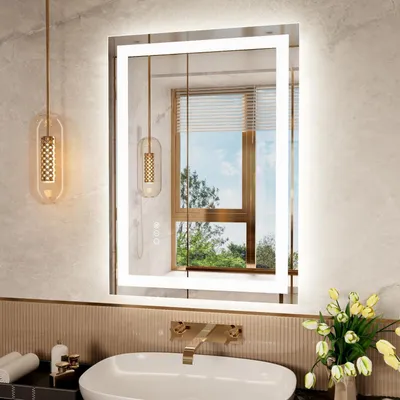 Immagine prodotto di Specchio da bagno a LED, 50x70 cm, 3 colori di luce, dimmerabile, antiappannamento, interruttore touch, grado di protezione IP44