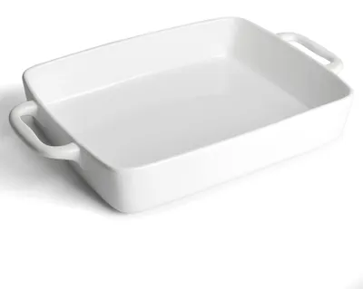 Produktbild von Große weiße Porzellan-Auflaufform, rechteckige Auflaufform, Kuchenform, Auflaufform mit Griffen, Lasagneform (weiß)