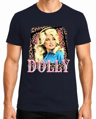 Zdjęcie produktu dla Koszulka męska z nadrukiem "Dolly Parton, ikona country, wschodnioamerykańska piosenkarka, motyw kowbojski", kolor granatowy, rozmiar XL