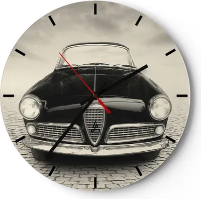 Produktbild von Wanduhr - Rund - Glasuhr - Alpha Romeo Giuletta - 40x40cm - Schleichendes Uhrwerk - Lautlos - zum Aufhängen bereit - Dekoration Modern - Wanddekoration aus Glas - C3AR40x40-4210