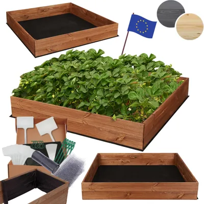 Produktbild von MODO24 Hochbeet Holz, Pflanzkasten, Massivholz, Kiefer, Kräuterbeet, Blumenkasten, Garten, Terrasse, 18x120x117 cm, Braun, ZP06
