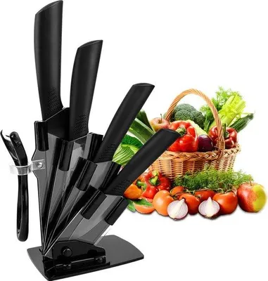 Produktbild von Famanu Messenset 4 keramische Küchenmesser mit 1 Schälmesser - Schwarz