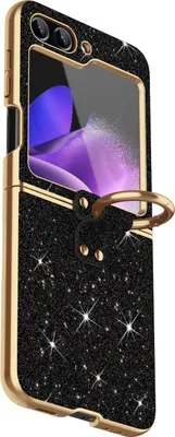 Produktbild von Für Samsung Galaxy Z Flip7 FE / Flip6 5G Glitzer Hülle Farbverlauf und Ringhalterung Schwarz