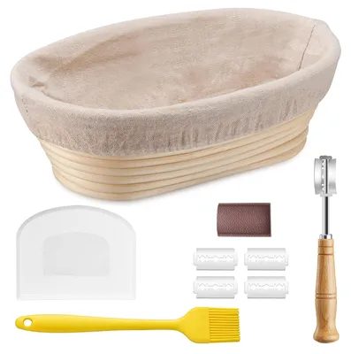 Gärkorb oval 25 cm mit Zubehör – Brotbackkorb aus Naturrattan