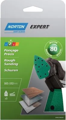 Image de Papier abrasif pour ponceuse multifonction 102x152 grain 80 Profi - Norton