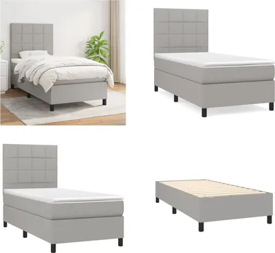 Image de vidaXL Lit boxspring avec matelas gris clair 90x200 cm Tissu - Lit boxspring - Lits boxspring - Lit - Meubles de chambre à coucher