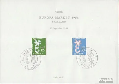 Produktbild von Briefmarken Saarland 1958 Mi 439-440SB auf Sonderblatt gestempelt Europamarken