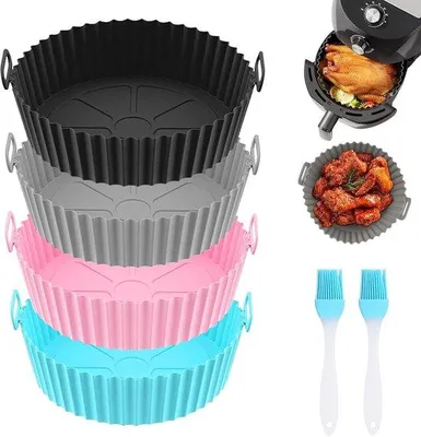Produktbild von Famanu Silikonformen für Heißluftfritteuse - 20 x 17 x 5 cm - mit 2 Silikonölpinseln - wiederverwendbare Silikoneinlage für Heißluftfritteuse