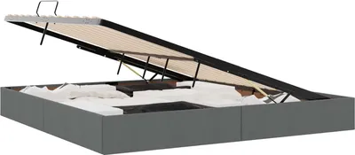 Image de vidaXL Coffret de lit avec espace de rangement, gris foncé, 200 x 200 cm, tissu