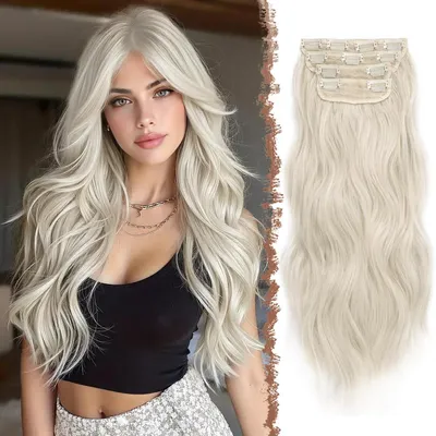 Obrázok produktu pre Clip-in predlžovanie vlasov, syntetické vlasy, vlnité, 60 cm, 4 kusy, svetloblond